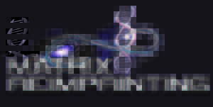 A picture of some DNA with a outer space background and the words Matrix Reimprinting