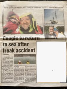 This is a newspaper clipping on a story about a Lady with PTSD wh I helped after a boating accident. After one session she was able to get back in the sea again.