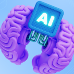 A picture showing a brain with a computer chip with AI written on it in the middle.