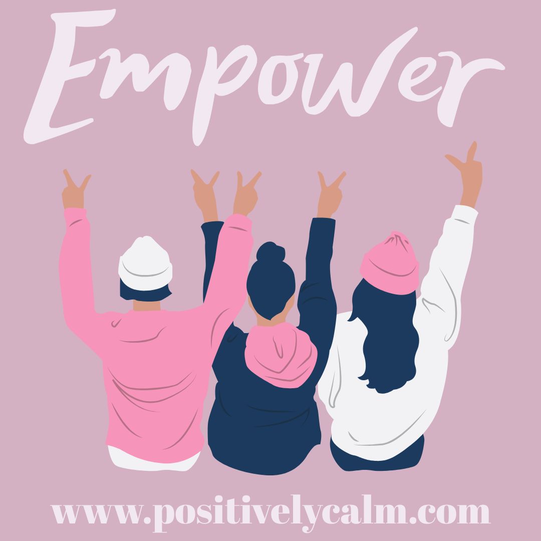 A picture showing three ladies pointing up to the word empower